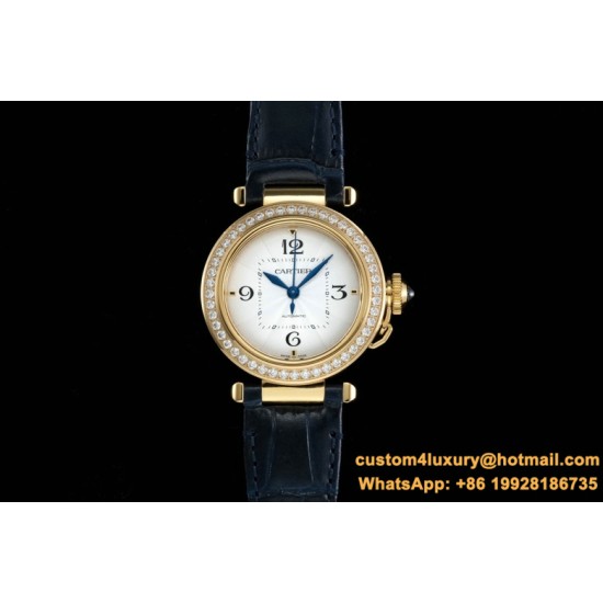 Cartier - Pasha Ladies 35mm Diam YG/LE White/Num KDY Original 9015 Movement