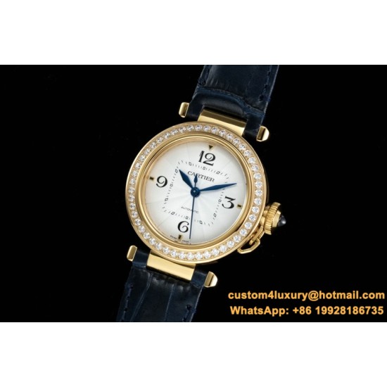 Cartier - Pasha Ladies 35mm Diam YG/LE White/Num KDY Original 9015 Movement