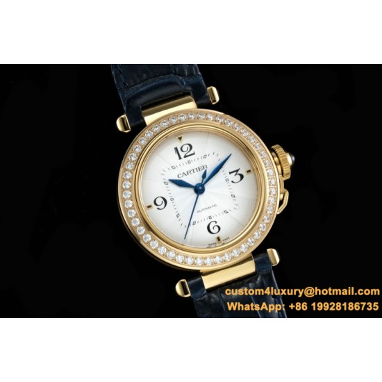 Cartier - Pasha Ladies 35mm Diam YG/LE White/Num KDY Original 9015 Movement