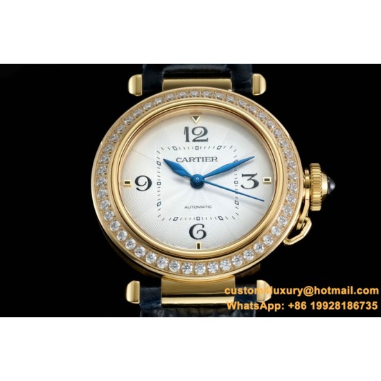 Cartier - Pasha Ladies 35mm Diam YG/LE White/Num KDY Original 9015 Movement