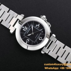 Cartier - Pasha Ladies W31074M7 35mm SS/SS Black/Num TWCF A2892