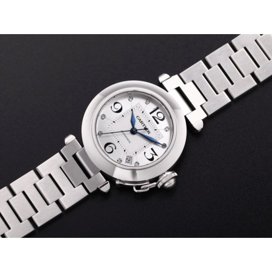 Cartier - Pasha Ladies W31074M7 35mm SS/SS White/Num TWCF A2892