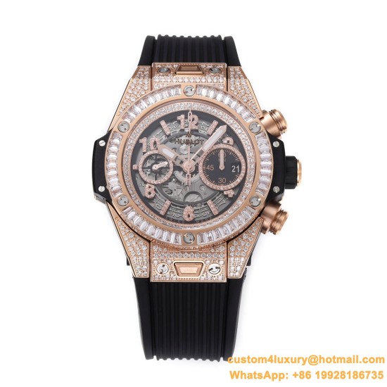 Big Bang Unico 44mm Gems Bezel Titanium/RG/Diams Rubber BBF A1280