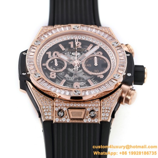 Big Bang Unico 44mm Gems Bezel Titanium/RG/Diams Rubber BBF A1280