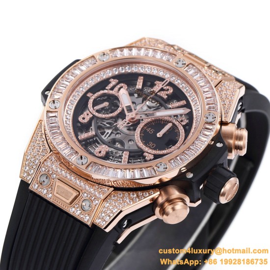 Big Bang Unico 44mm Gems Bezel Titanium/RG/Diams Rubber BBF A1280