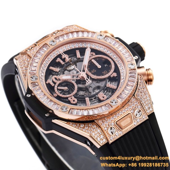 Big Bang Unico 44mm Gems Bezel Titanium/RG/Diams Rubber BBF A1280