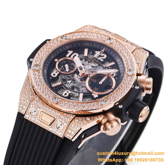 Big Bang Unico 44mm Diams Bezel Titanium/RG/Diams Rubber BBF A1280