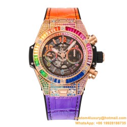 Big Bang Unico 44mm Rainbow Gems Bezel Titanium/SS/Diams Rubber BBF A1280