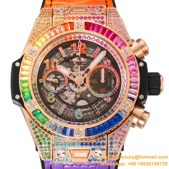 Big Bang Unico 44mm Rainbow Gems Bezel Titanium/SS/Diams Rubber BBF A1280