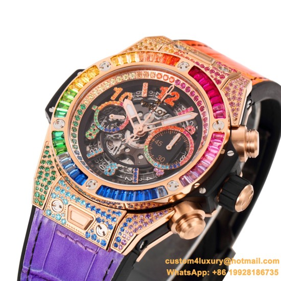 Big Bang Unico 44mm Rainbow Gems Bezel Titanium/SS/Diams Rubber BBF A1280