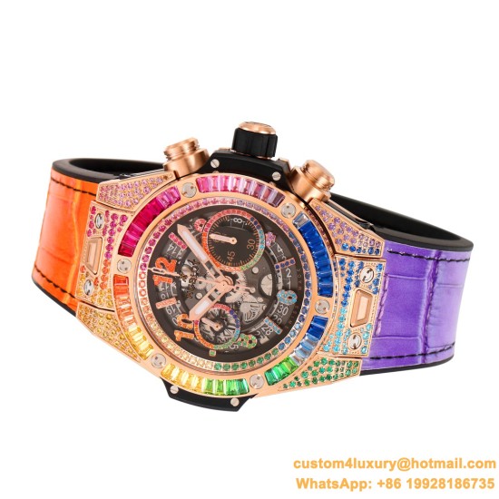 Big Bang Unico 44mm Rainbow Gems Bezel Titanium/SS/Diams Rubber BBF A1280