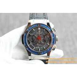 Hublot - Classic Fusion Bang 45mm Chrono Blue Baguette SS/LE Skeleton Dial TAF A7750 Secs @ 3