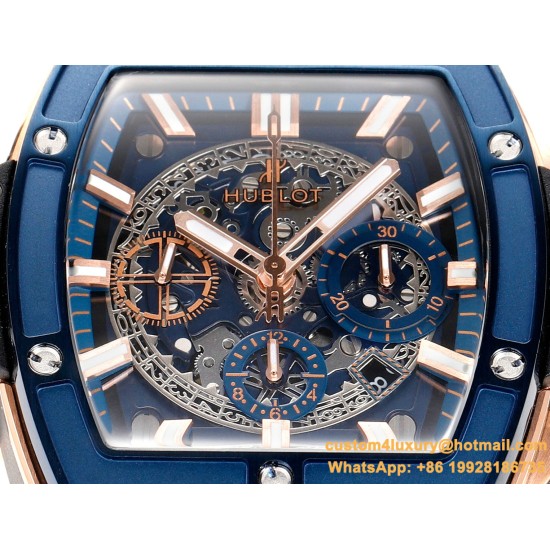 Spirit of Big Bang Chrono 42mm TI/RU Blue Skeleton Dial MSF A7750 Mod
