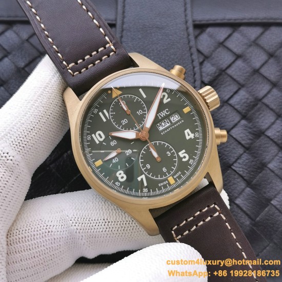 IWC - Pilot Chrono Spitfire IW387902 Brz BR/LE Green Dial ZF A7750