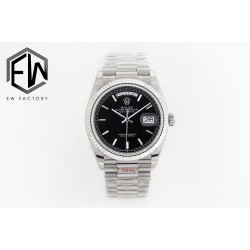 Rolex - DayDate 36mm Flt Pres SS/SS Black Stk EWF Asia 2836