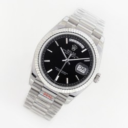 Rolex - DayDate 36mm Flt Pres SS/SS Black Stk EWF Asia 2836