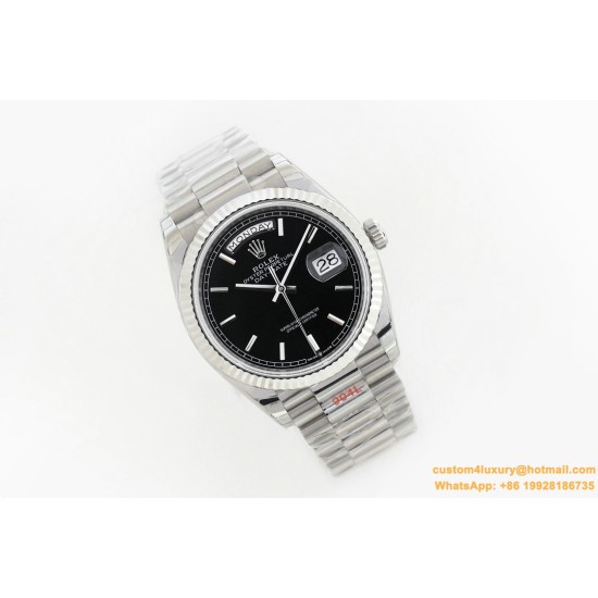 Rolex - DayDate 36mm Flt Pres SS/SS Black Stk EWF Asia 2836