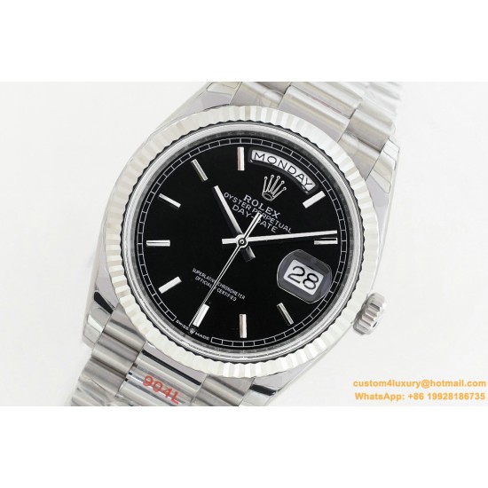 Rolex - DayDate 36mm Flt Pres SS/SS Black Stk EWF Asia 2836