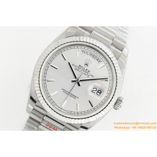 Rolex - DayDate 36mm Flt Pres SS/SS Silv Wht Stk EWF A3255