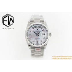 DayDate 36mm Flt Pres SS/SS Wht MOP Diam EWF A3255 Mo