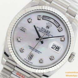 DayDate 36mm Flt Pres SS/SS Wht MOP Diam EWF A3255 Mo