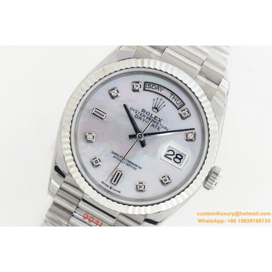 DayDate 36mm Flt Pres SS/SS Wht MOP Diam EWF A3255 Mo