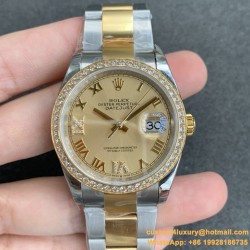 DateJust 36mm Oyst Dia 904L YG/SS Gold/Rmn EWF A3235