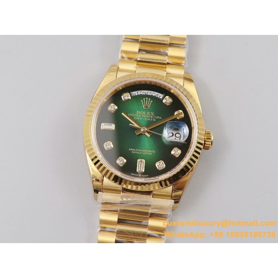 DayDate 36mm Flt Pres YG/YG Green Diam EWF A3255 Mod