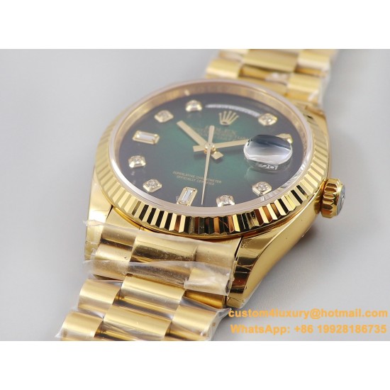 DayDate 36mm Flt Pres YG/YG Green Diam EWF A3255 Mod