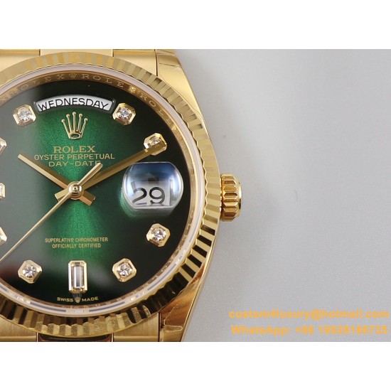 DayDate 36mm Flt Pres YG/YG Green Diam EWF A3255 Mod
