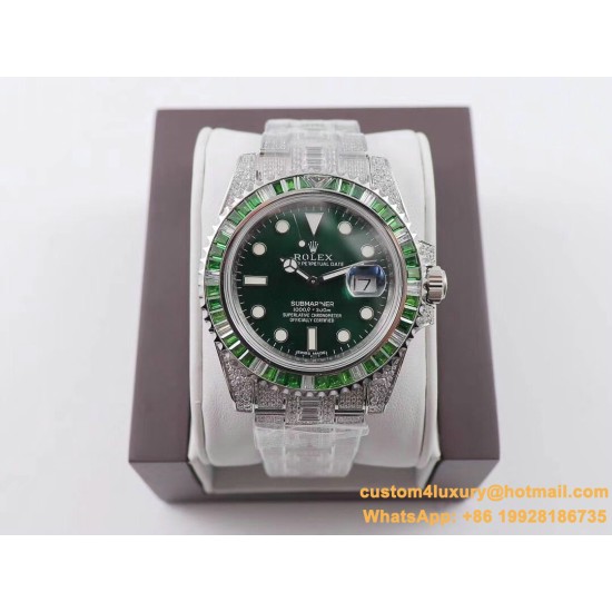Submariner Diamond 904L SS/SS Green Dial A3135