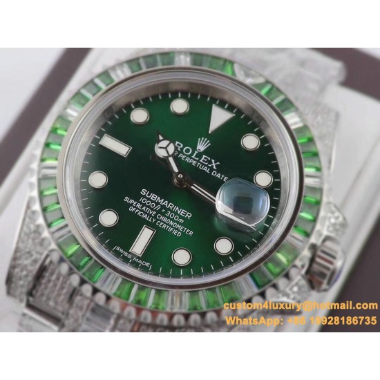 Submariner Diamond 904L SS/SS Green Dial A3135