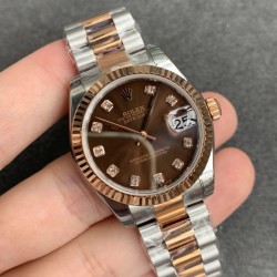 ROLEX - DATEJUST - LADY 31mm Oys Flt RG/SS Brown Dia GSF A2671