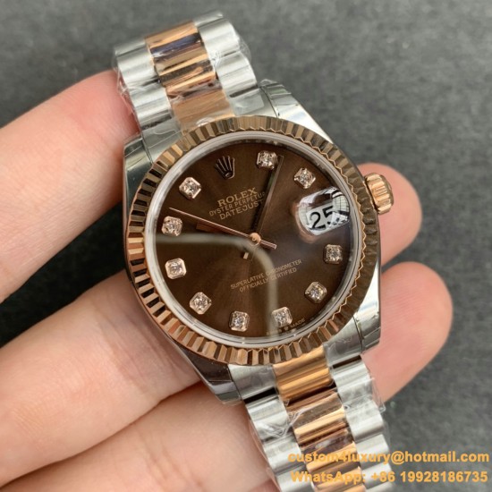 ROLEX - DATEJUST - LADY 31mm Oys Flt RG/SS Brown Dia GSF A2671