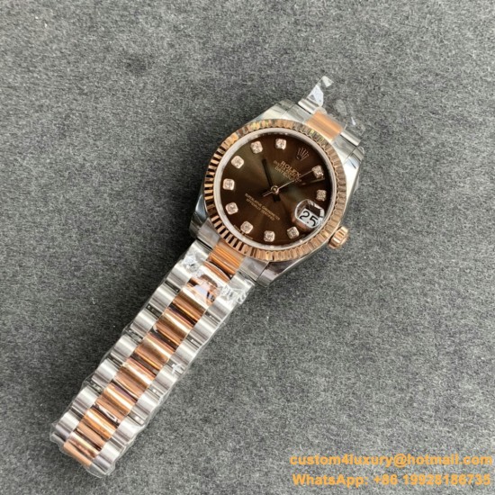 ROLEX - DATEJUST - LADY 31mm Oys Flt RG/SS Brown Dia GSF A2671