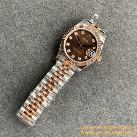 ROLEX - DATEJUST - LADY 31mm Jub Flt RG/SS Brown Dia GSF A2671