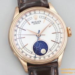 Rolex - Cellini 50535 Moonphase Brn RG/LE Wht KZF A3195 Mo