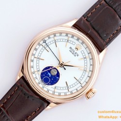 Rolex - Cellini 50535 Moonphase Brn RG/LE Wht EWF A3195 Mo