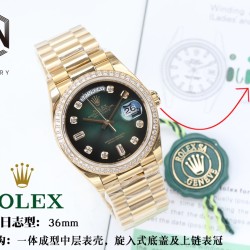 Rolex - DayDate 36mm Dia Pres YG/YG Green Diam EWF A3255 Mod
