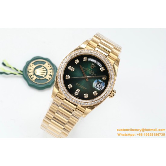 Rolex - DayDate 36mm Dia Pres YG/YG Green Diam EWF A3255 Mod