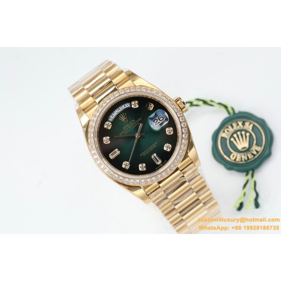 Rolex - DayDate 36mm Dia Pres YG/YG Green Diam EWF A3255 Mod