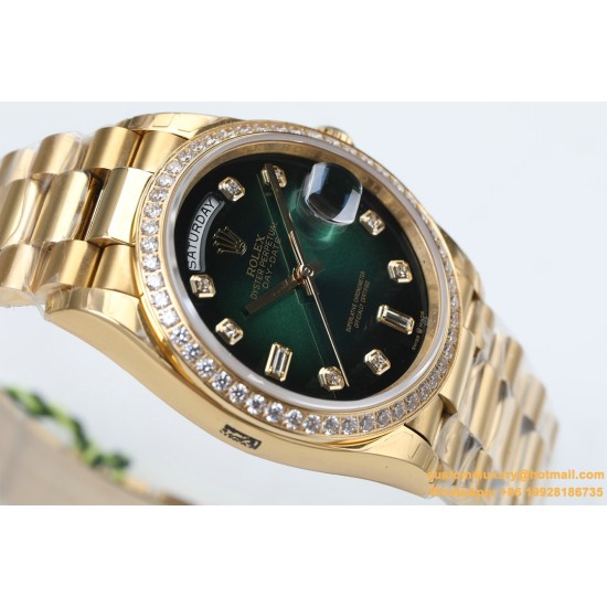 Rolex - DayDate 36mm Dia Pres YG/YG Green Diam EWF A3255 Mod