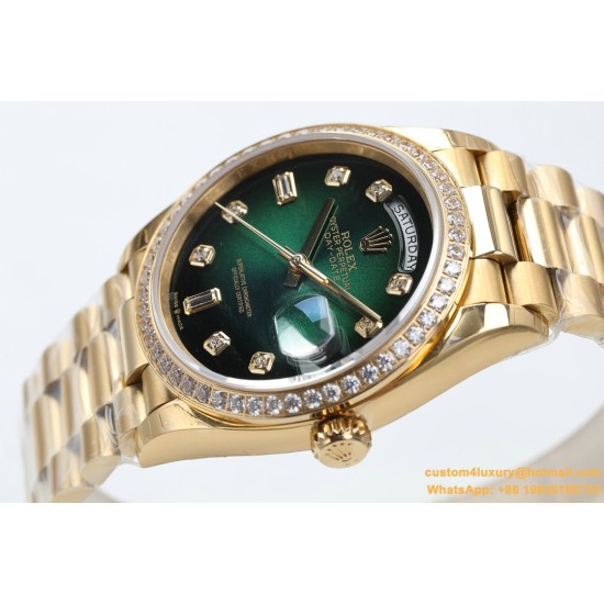 Rolex - DayDate 36mm Dia Pres YG/YG Green Diam EWF A3255 Mod