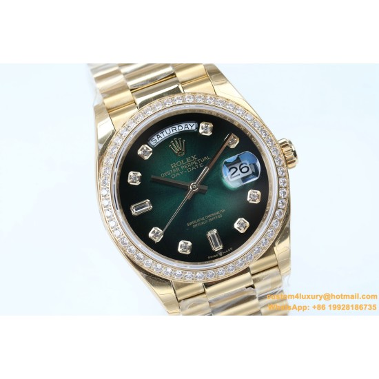 Rolex - DayDate 36mm Dia Pres YG/YG Green Diam EWF A3255 Mod