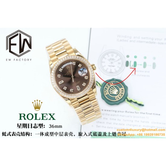 Rolex - DayDate 36mm Dia Pres YG/YG Brown Diam EWF A3255 Mod