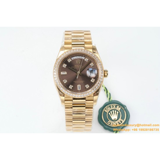 Rolex - DayDate 36mm Dia Pres YG/YG Brown Diam EWF A3255 Mod