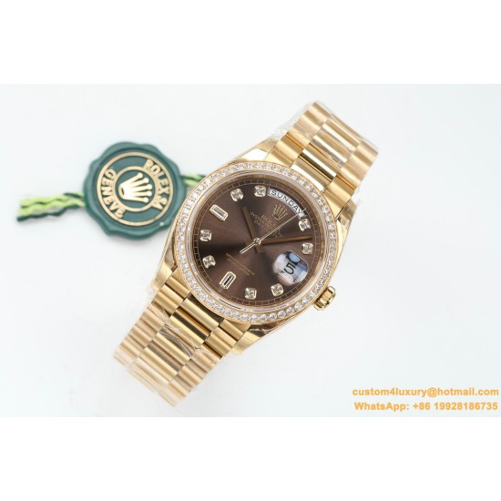 Rolex - DayDate 36mm Dia Pres YG/YG Brown Diam EWF A3255 Mod