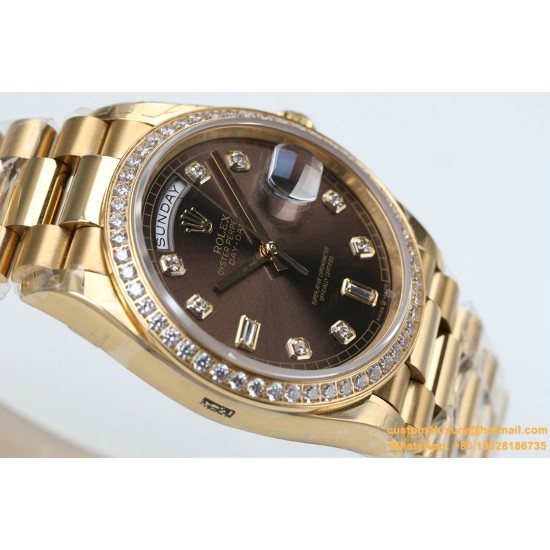 Rolex - DayDate 36mm Dia Pres YG/YG Brown Diam EWF A3255 Mod