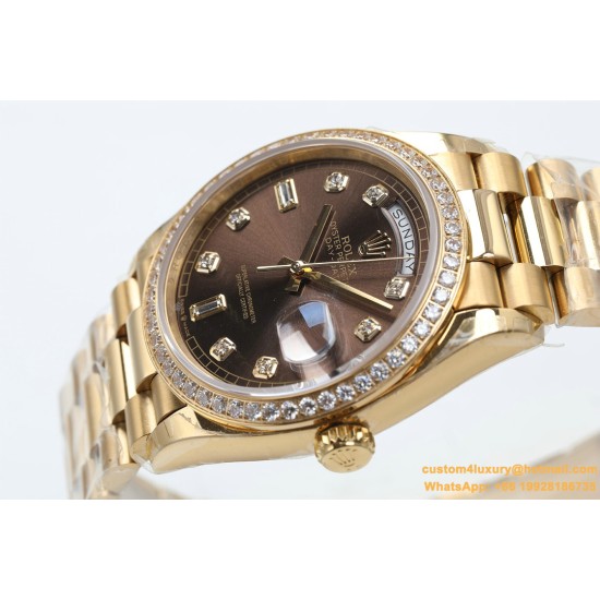 Rolex - DayDate 36mm Dia Pres YG/YG Brown Diam EWF A3255 Mod