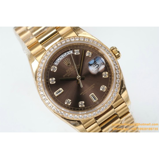 Rolex - DayDate 36mm Dia Pres YG/YG Brown Diam EWF A3255 Mod